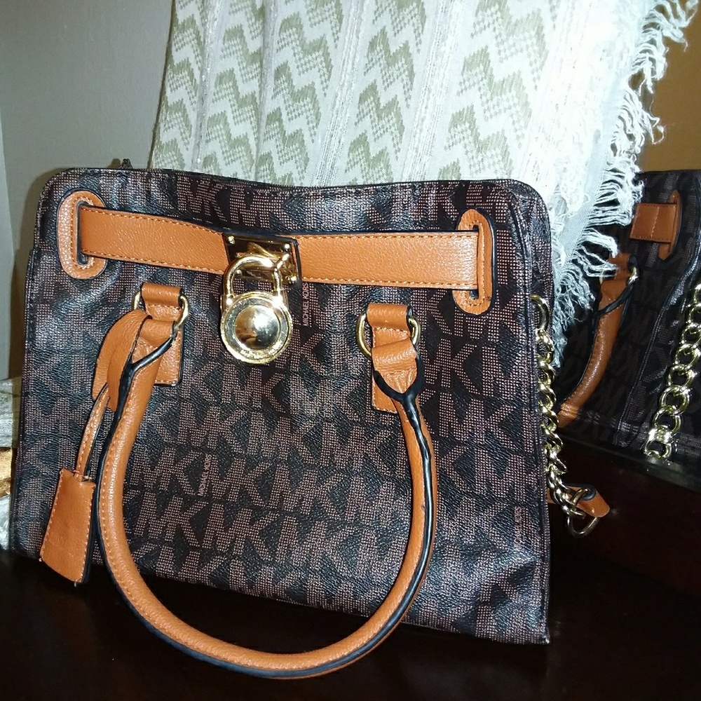 MICHAEL KORS Hamilton Satchel Brown MK LOGO